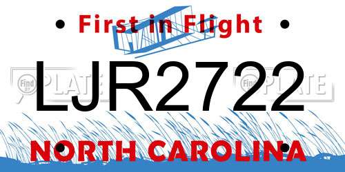 LJR2722 North Carolina License Plate