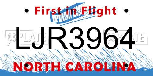 LJR3964 North Carolina License Plate
