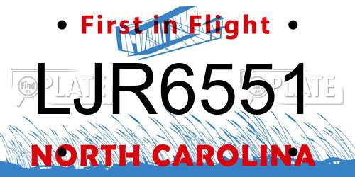 LJR6551 North Carolina License Plate
