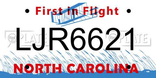 LJR6621 North Carolina License Plate