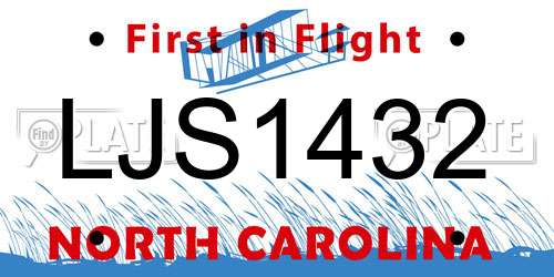LJS1432 North Carolina License Plate