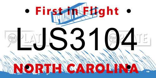 LJS3104 North Carolina License Plate