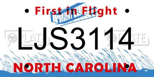 LJS3114 North Carolina License Plate