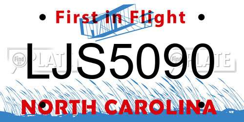 LJS5090 North Carolina License Plate