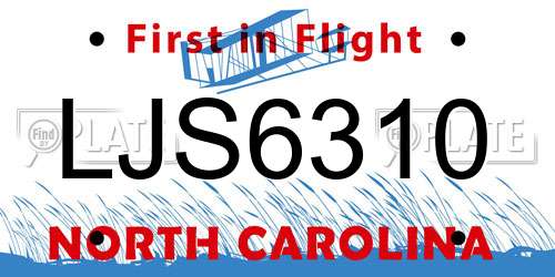 LJS6310 North Carolina License Plate