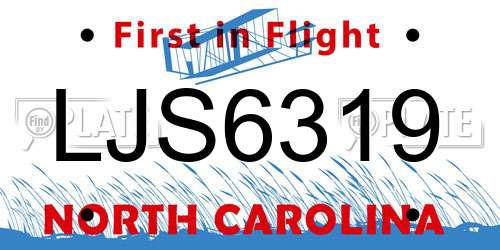 LJS6319 North Carolina License Plate