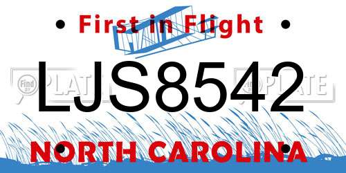 LJS8542 North Carolina License Plate