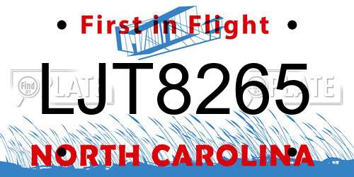 LJT8265 North Carolina License Plate