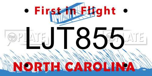 LJT855 North Carolina License Plate