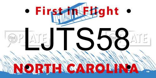 LJTS58 North Carolina License Plate