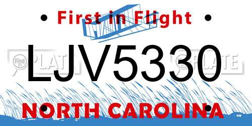 LJV5330 North Carolina License Plate