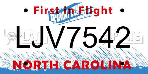 LJV7542 North Carolina License Plate