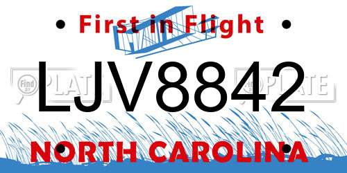 LJV8842 North Carolina License Plate