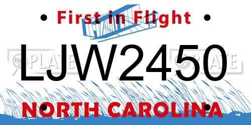 LJW2450 North Carolina License Plate