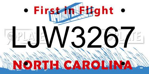 LJW3267 North Carolina License Plate