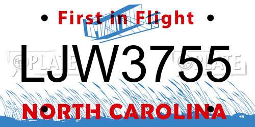 LJW3755 North Carolina License Plate
