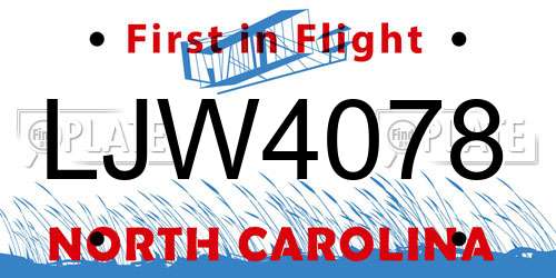 LJW4078 North Carolina License Plate