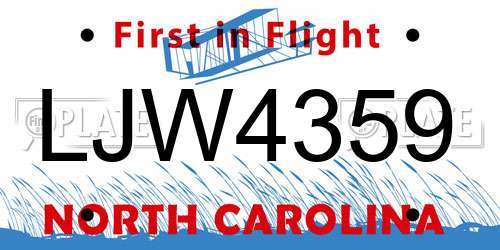 LJW4359 North Carolina License Plate