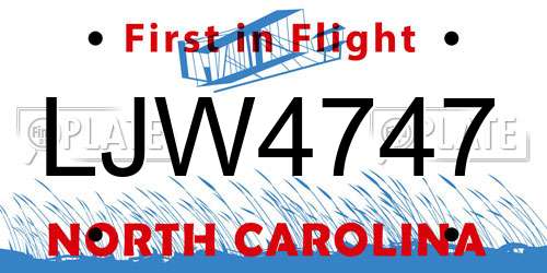 LJW4747 North Carolina License Plate
