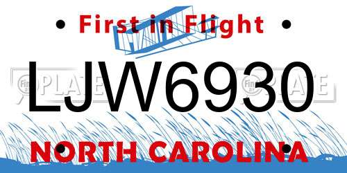 LJW6930 North Carolina License Plate