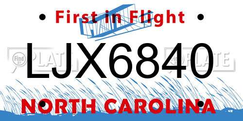 LJX6840 North Carolina License Plate