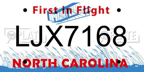 LJX7168 North Carolina License Plate
