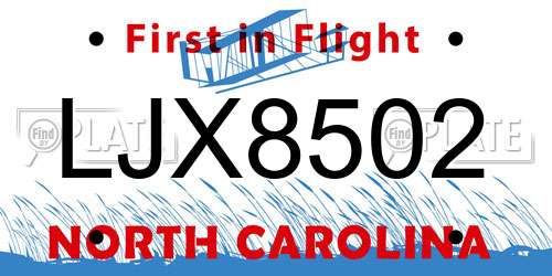 LJX8502 North Carolina License Plate