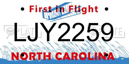 LJY2259 North Carolina License Plate