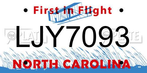 LJY7093 North Carolina License Plate
