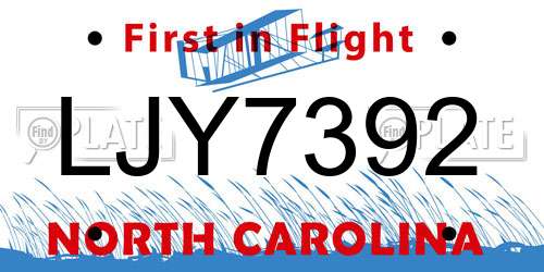 LJY7392 North Carolina License Plate
