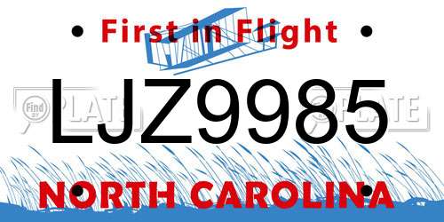 LJZ9985 North Carolina License Plate