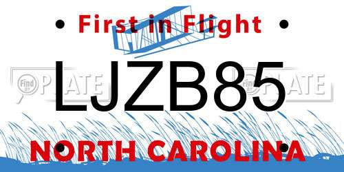 LJZB85 North Carolina License Plate