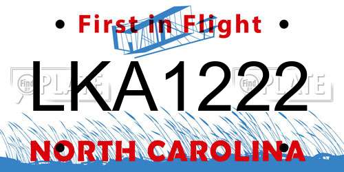 LKA1222 North Carolina License Plate