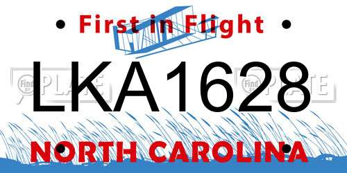 LKA1628 North Carolina License Plate