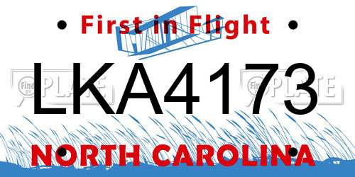 LKA4173 North Carolina License Plate
