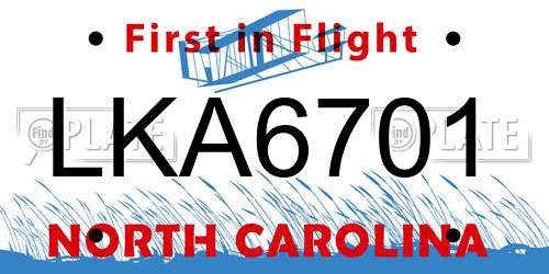 LKA6701 North Carolina License Plate