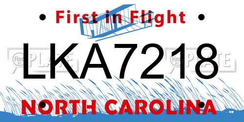 LKA7218 North Carolina License Plate