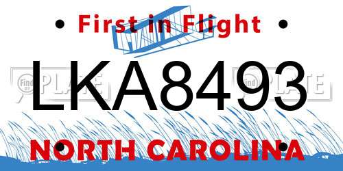 LKA8493 North Carolina License Plate