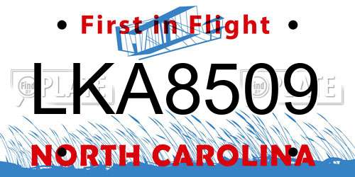 LKA8509 North Carolina License Plate