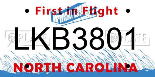 LKB3801 North Carolina License Plate
