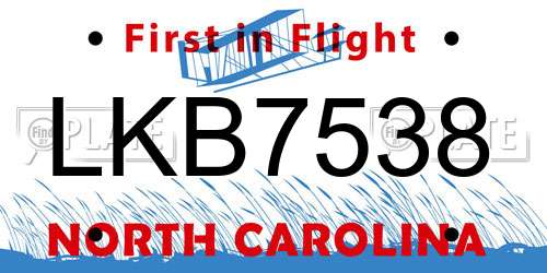 LKB7538 North Carolina License Plate