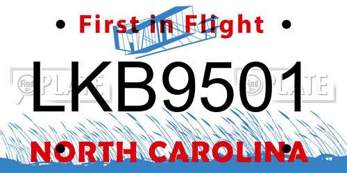 LKB9501 North Carolina License Plate