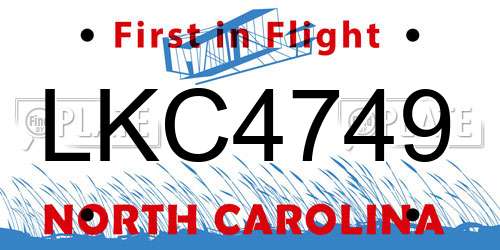 LKC4749 North Carolina License Plate