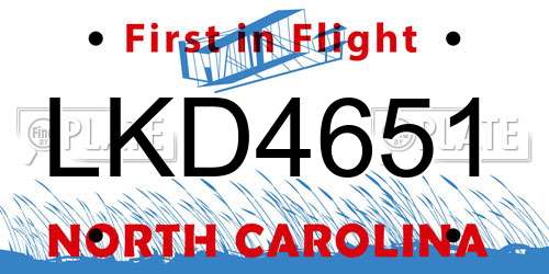 LKD4651 North Carolina License Plate