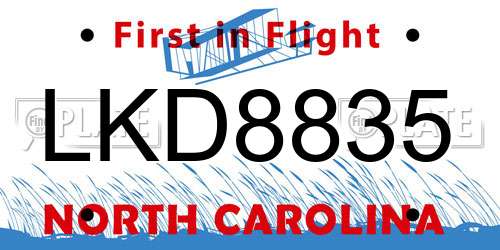 LKD8835 North Carolina License Plate