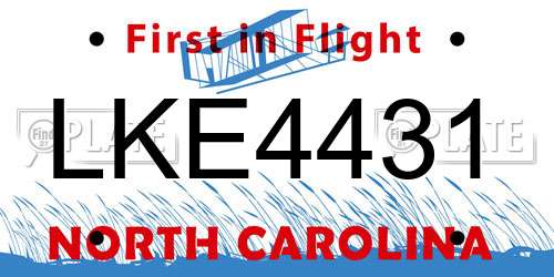 LKE4431 North Carolina License Plate