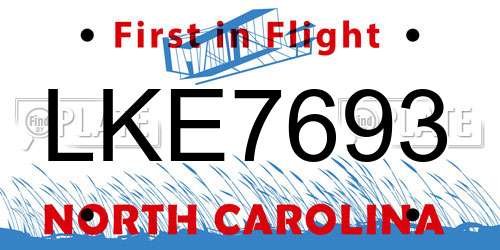 LKE7693 North Carolina License Plate
