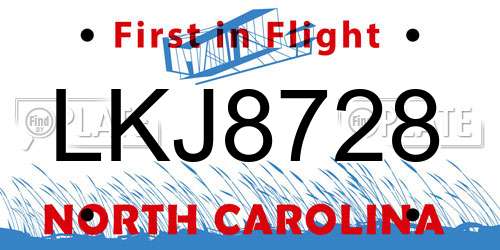 LKJ8728 North Carolina License Plate