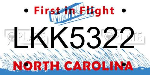 LKK5322 North Carolina License Plate