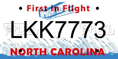 LKK7773 North Carolina License Plate